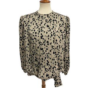 Darcy Women's Long Sleeve Light Gold Pleated Cheetah Print Blouse Size L